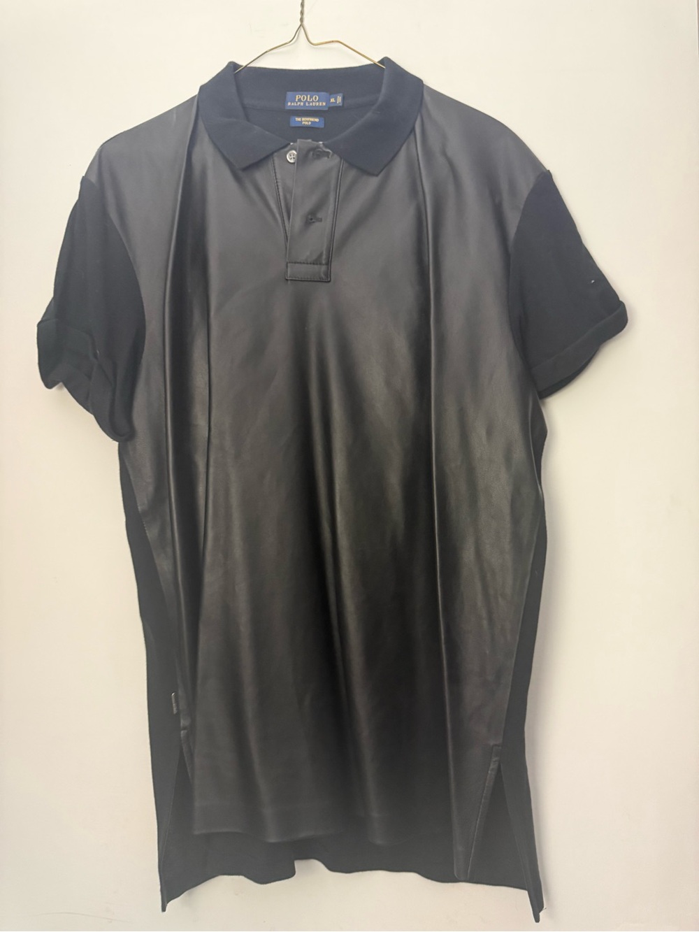 Polo by Ralph Lauren Black Leather-Front Polo Shirt